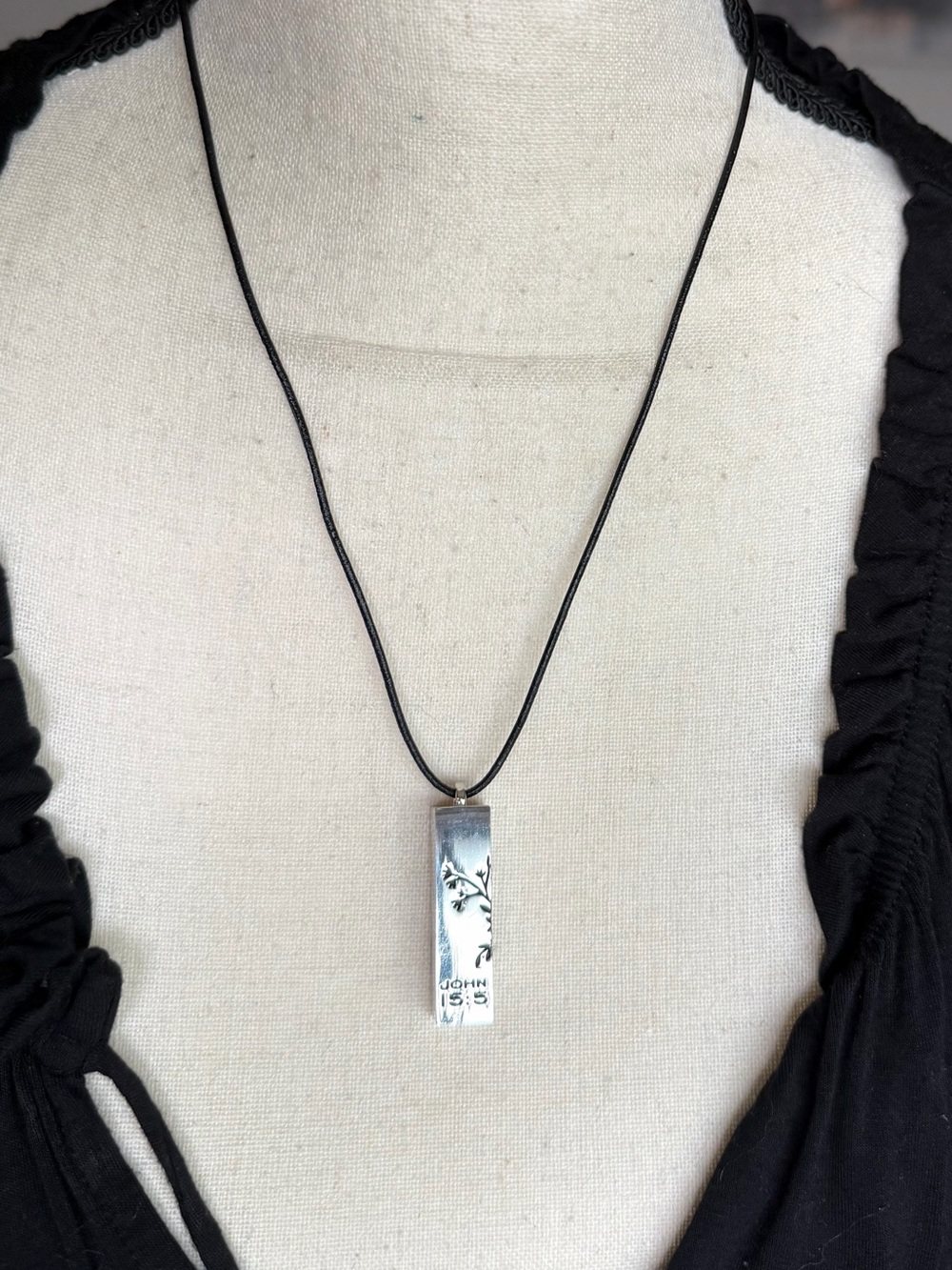 Necklace-pendant-John 5:15 bible verse, 18” +2.5” black cord, Christian jewelry